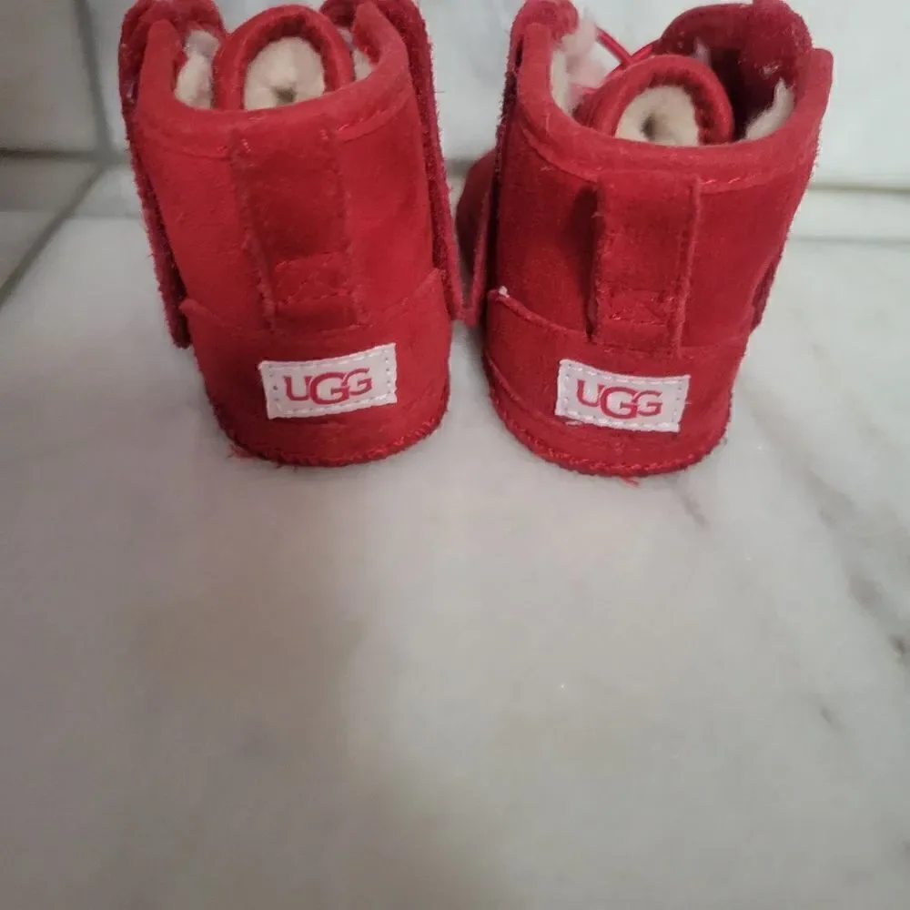 Ugg Australia Kids Red Mid Faux Fur Lace Up Ankle Winter & Snow Boots Size 04/05